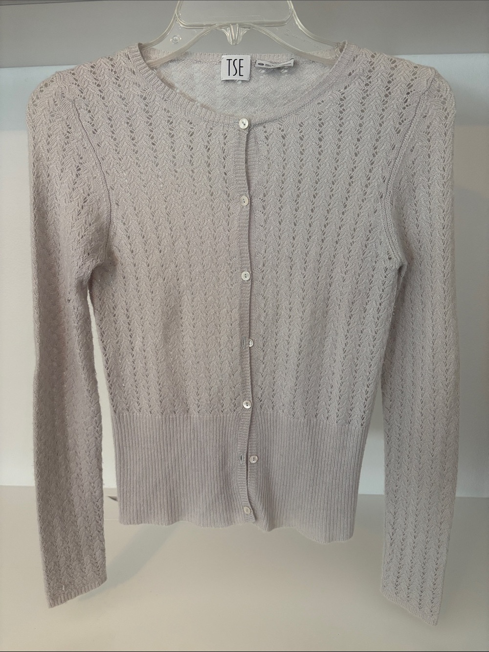 TSE Light Gray Openwork Button-Front Cardigan